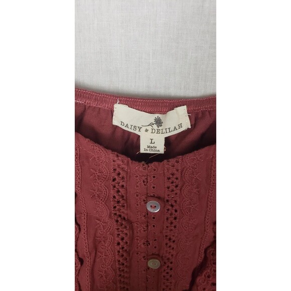 Daisy & Delilah Tank Top L Mauve Lace Eyelet Button Cropped Dainty Coquette - Picture 4 of 10